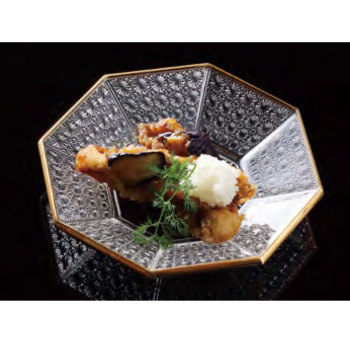 切子硝子 香菊八角皿 天金【日本製】 aoya-km-k13g【ガラス食器 和食